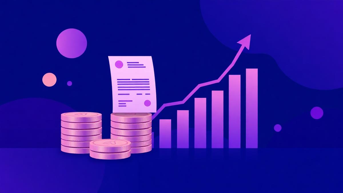 Ilustração de moedas e documentos de abertura de empresa